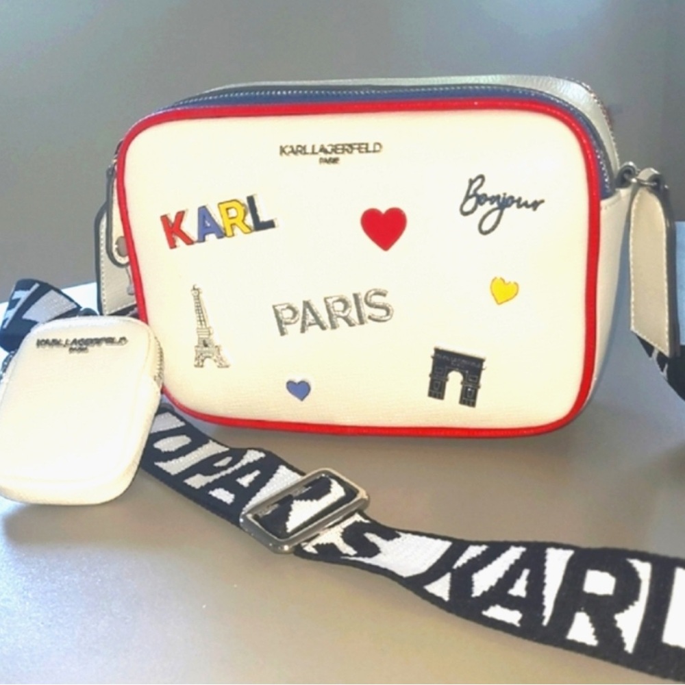 💋SOLD💋Karl Lagerfeld White Bag with Paris Icons - Picture 1 of 8